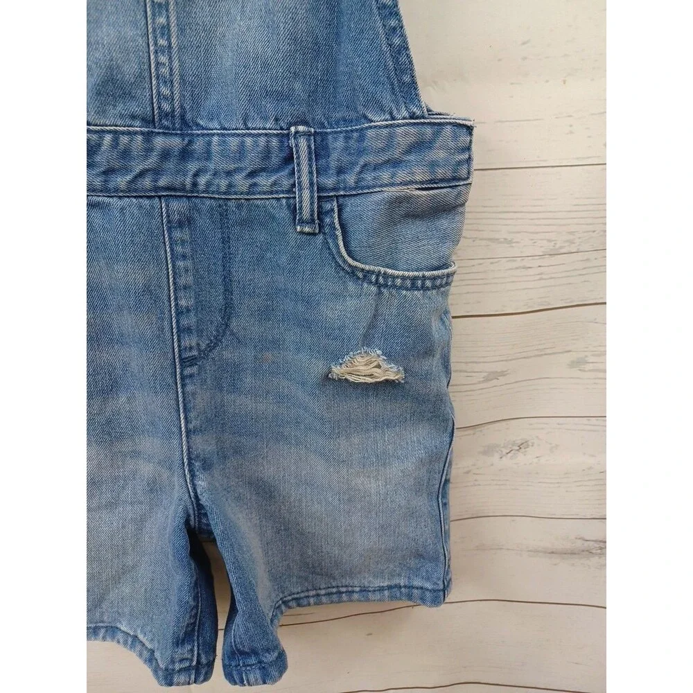 The Childrens Place Blue Denim Distressed Jean Girl Overalls Shortalls Sz 6X/7